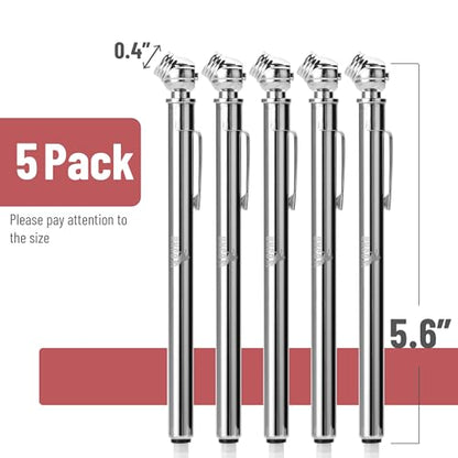 UNCO- Pencil Tire Pressure Gauge, 5 Pack, 10-75 PSI, Pencil Air Pressure Gauge for Tires - color: Silver, size: 5 Pack, 10-75 PSI