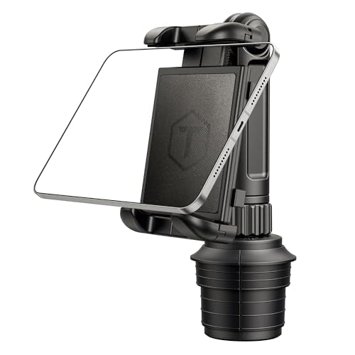 ToughTested Heavy Duty Cup Holder Tablet Mount for Car, iPad Cup Holder Mount with 360° Rotating Arm, Anti-Vibration Adjustable Holder for Tablets up to 13", Universal for Trucks, SUVs, Vans & GPS
