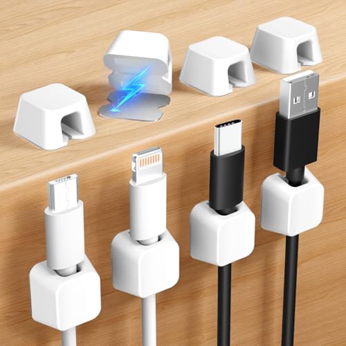 Viaky 8 Pack Magnetic Cable Clips, Large Size Under Desk Cable Management, Workspace Charger Organizer,Cord Holder with Adhesive Metal Disc, Office Desk Accessories for Nightstand Car Wall (White) - color: White, size: L-Size