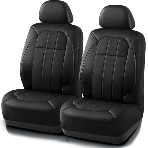 Road Comforts Car Seat Covers, Breathable Leather Seat Covers, Car Seat Covers Front Seats Airbag Compatible, Automotive Seat Covers for Most Cars, Vans, Trucks, SUV-Black - color: black, size: Front Seats