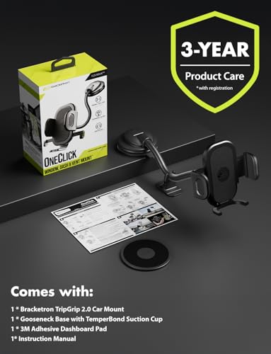 Bracketron Cell Phone Holders for Your Car, 7.5" Flexible Gooseneck Phone Holder for Car Dashboard & Windshield, One-Hand Release TripGrip 2.0 Car Phone Holder Mount Compatible with iPhone and Samsung - style: Windshield Flex 2.0