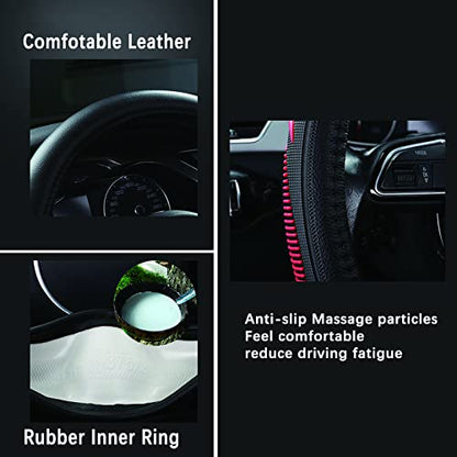 Yangday Leather Steering Wheel Cover for Ford F150 F250 F350, 15.5-16 inches Car Steering Wheel Cover with Anti-Slip Massage Particle (Black) - color: Black