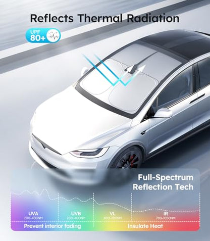 2026 Upgraded Accessories Tesla Model X Windshield Sunshade [Ice Shield Tech Fabric, 100% Sun Blockage], Foldable Heat Insulation Sunshade with Storage Bag, for Tesla Model X 2016~2026, Silver Coating - size: 4.Model X (2016-2026)