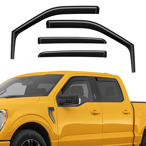 in-Channel Rain Guards Compatible with Ford F150 SuperCrew 2015-2026, Durable Side Windows Rain Guard Wind Deflectors 2025 F150 Crew Cab Window Deflectors - 4 PCS - size: Fit for Ford F150 Crew Cab 2015-2026