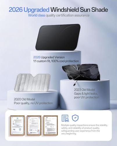 Windshield Sun Shade for Tesla Model 3 2016-2026 (Highland), 100% UV Block & Heat Insulation, Custom Fit Sunshade, Foldable Car Sunshade with Storage Bag, Protect Interior Accessories - size: Model 3 (2016-2026)