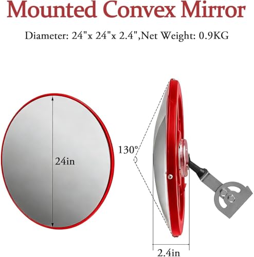 24" Acrylic Convex Mirror – Adjustable Wide Angle View Traffic Mirror for Enhanced Security Coverage in Rooms, Offices, Warehouses, Parking Lots, and Addressing Corner Blind Spot Areas.