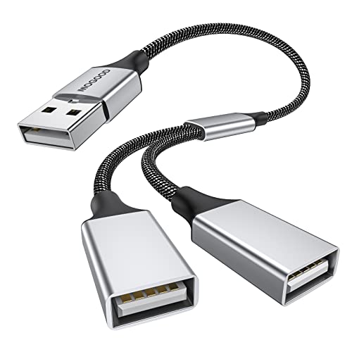 MOGOOD USB Splitter Cable USB y Splitter Adapter (Carplay NOT Supported) Dual Type A 2.0 Power Cord Extension for Charging/Data Transfer/Laptop/Mac/Car - color: Silver, size: 1pack