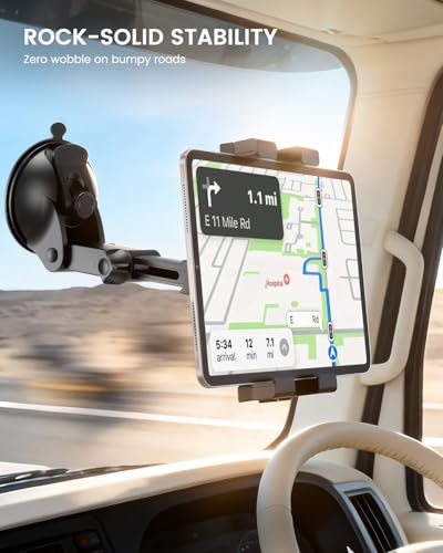 OHLPRO Tablet Holder for Car Dashboard & Windshield, Long Arm Suction Cup Tablet Mount Fits 5-17" iPad Pro/Air/Mini, Stable iPad Car Mount for Truck/SUV/Semi, Ideal Tech Gift for Drivers & Traveler - size: for 5-17'' Device