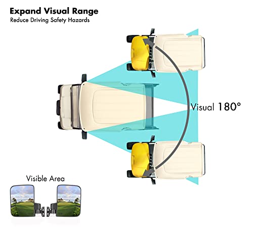 10L0L Golf Cart Mirror, No Drilling Extra Large Side View Mirror Universal for Yamaha, Club Car, EZGO, Folding Side Rear View Mirrors Adjustable 180 Degree - style: Basic