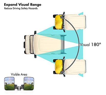 10L0L Golf Cart Mirror, No Drilling Extra Large Side View Mirror Universal for Yamaha, Club Car, EZGO, Folding Side Rear View Mirrors Adjustable 180 Degree - style: Basic