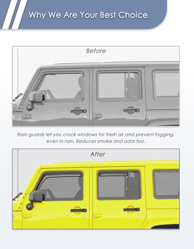 in-Channel Window Rain Guard for Jeep Wrangler JK 2007-2018 Rain Guards Side Window Visors Low Profile Vent Visor Window Deflectors Vent Shades Car Accessories - size: Fit for 2007-2018 Jeep Wrangler JK
