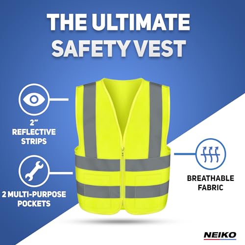 Neiko High Visibility Safety Vest ANSI Class 2, 2 Pockets - size: X-Large