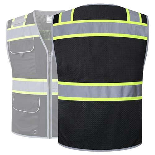 JKSafety Hi-Vis Unisex Surveyor Safety Vest Heavy Duty PPE Inner Pockets ANSI/ISEA Compliant - color: Jk189-black, size: XX-Large