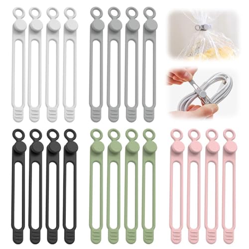 20Pcs Silicone Cable Ties, 2026 New Data Cable Organizer, Silicone Cable Ties Cable Management Organizer, Cable Management for Fastening Charger Home Office Desk Kitchen Appliances Cords Wires (20) - color: 20pcs