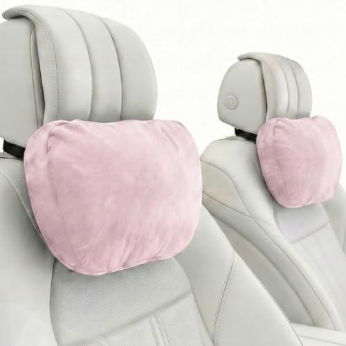 2PCS Car Pillow for Car Neck Pillow for Driving Seat Neck Support Soft Cushion Back Support Head-Rests for Vehicle Sleeping with Elastic Adjustment Strap (Light Pink, Head) - color: Light Pink, size: Head