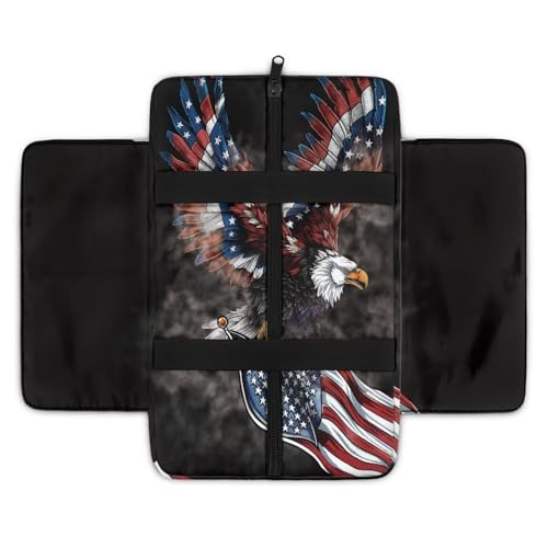 Eagle Center Console Cover, American Flag Print 300D Polyester Fabric Armrest Cover Center Console Cushion with Side Pockets Compatible with Most Cars Vehicles SUVs - color: American Flag Eagle