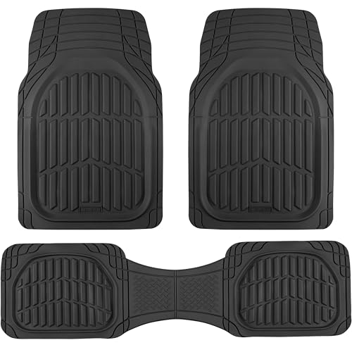 Motor Trend FlexTough LITE Rubber Car Mats Full Set - All Weather Floor Mats for Trucks, Cars & SUVs - Automotive Waterproof Black Car Floor Mats for Cars Interior Accessories Universal Trim-to-Fit - color: Black Lite, style: Full Set