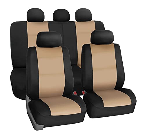 FH Group Waterproof Neoprene Car Seat Covers Full Set – Universal Fit Front & Split Bench Rear Seat Covers, Airbag Compatible Automotive Seat Protectors for Cars, SUVs,Vans, Beige - color: Beige, style: Full Set