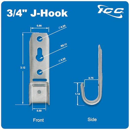ICC 3/4-Inch Wall Mount J-Hook – 25-Pack, Cable Support 3/4" J Hooks Without Retainer Clips, Galvanized Steel with Zinc Finish – for Structured Cabling and Cable Management - size: 3/4 in, style: Wall Mount