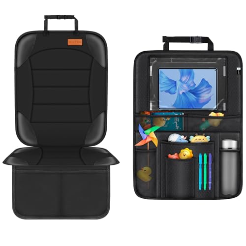 Siivton 2-in-1 Car Seat Protector & Kick Mat with iPad Holder - Kids Backseat Organizer with Touchscreen Pocket, Storage Pockets & Waterproof Cover for Child Safety and Mess-Free Rides