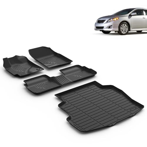 Floor Mats & Cargo Liner Custom for 2009 2010 2011 2012 2013 Corolla Sedan Car Mats All Weather Trunk Mat Automotive Corolla Floor Mats Accessories Black - style: 11)For Toyota Corolla 2009-2013 Full Set
