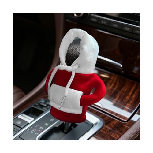 Car Gear Shift Hoodie, Mini Funny Fashionable Hooded Clothing Vehicle Gear Shift Knob Cover Stick Protector, Cute Automotive Shifter Decoration, Universal for SUV Sedan Truck (Red/White) - color: Red/White