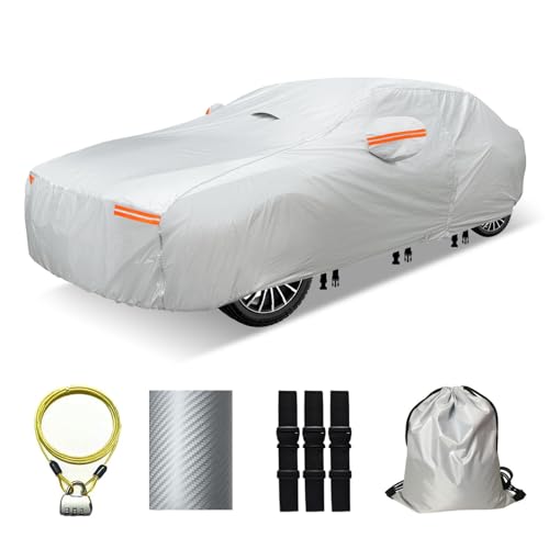 30 Layers Car Cover for Automobiles All Weather Waterproof, Outdoor Snowproof UV Protection Windproof, Door Zipper, Soft Cotton, Heavy Duty Universal Car Covers, (Silver, Fit Sedans 171"-180") - color: Silver, size: Fit Sedans 171"-180"