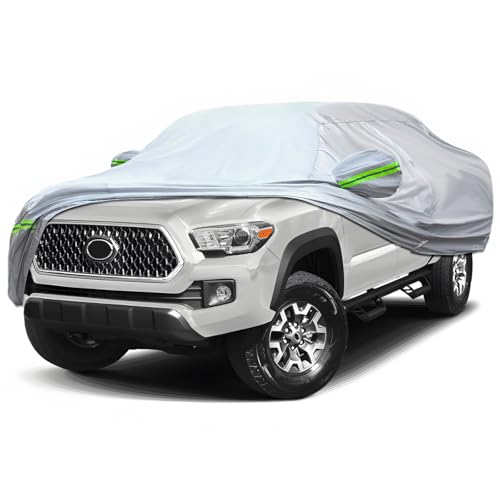 KEYOOG 6-Layer Full Car Cover is All-Weather Waterproof, Heavy Outdoor Pickup Truck Cover, Universal in All Seasons, Snow Protection, Acid Rainproof, Sunscreen, Uv Protection, Length Up to 206" P-S - color: Green reflective strip, size: 7/ P-S For Pickup-