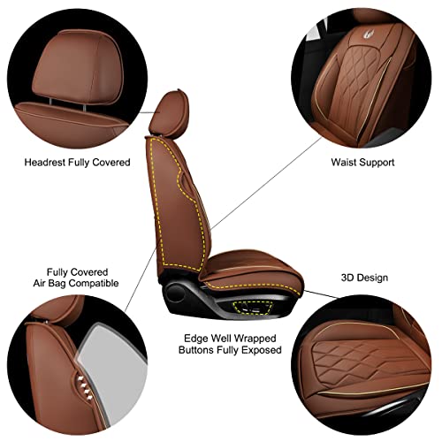 OASIS AUTO Car Seat Covers Full Set Premium Waterproof Faux Leather Cushion Universal Accessories Fit SUV Truck Sedan Automotive Vehicle Auto Interior Protector (013-Brown) - color: 013-Brown