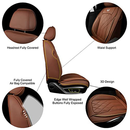 OASIS AUTO Car Seat Covers Full Set Premium Waterproof Faux Leather Cushion Universal Accessories Fit SUV Truck Sedan Automotive Vehicle Auto Interior Protector (013-Brown) - color: 013-Brown