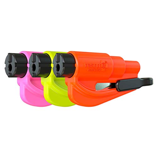 resqme The Original Emergency Keychain Car Escape Tool, 2-in-1 Seatbelt Cutter and Window Breaker, Made in USA, Family Pack of 3, Orange, Yellow, Pink - Compact Emergency Hammer - color: Pink, Yellow, Orange