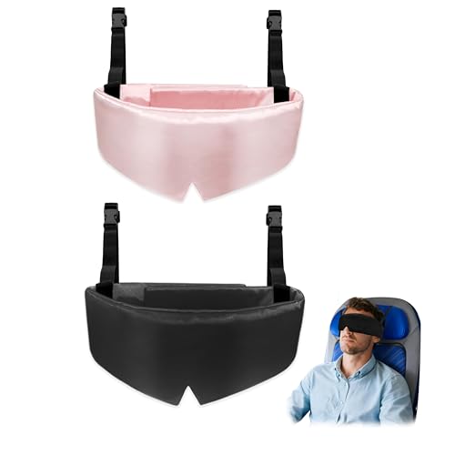 Travel Pillows for Airplanes, 2 Pack Airplane Head Strap with Silk Eye Mask for Sleeping, Long Flights & Car Road Trips 360°Headrest Neck Support, Stops Bobbing, Small & Compact (Pink+Black) - color: Pink+black