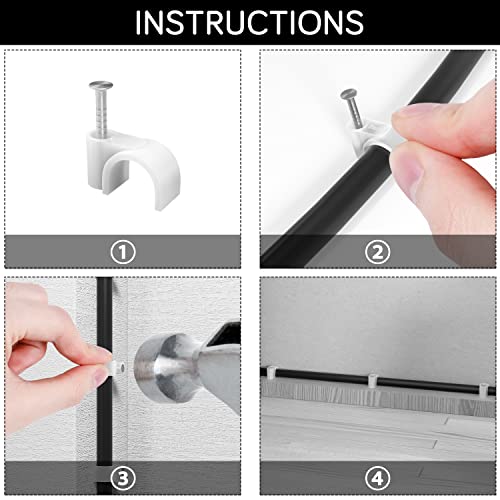 CableGeeker Cable Clips 100 Pieces Cat8 Cat7 Cat6 Ethernet Cable Clips with Nails 7mm Cord Holder for Circle Ethernet Cable (White) - style: Nail in Round Cable Clips 100Pcs