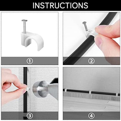 CableGeeker Cable Clips 100 Pieces Cat8 Cat7 Cat6 Ethernet Cable Clips with Nails 7mm Cord Holder for Circle Ethernet Cable (White) - style: Nail in Round Cable Clips 100Pcs