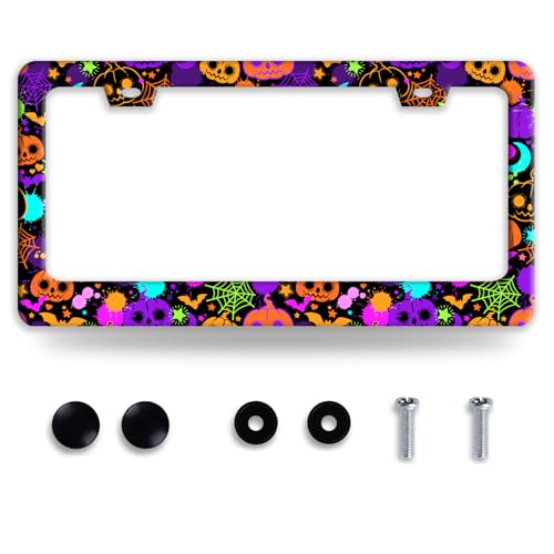 Halloween License Plate Frame Spider Webs Pumpkin License Plate Auto Accessory Decoration Stainless Steel with Screws 6.3 x12.3 Inch - color: Funny Halloween Spider Web