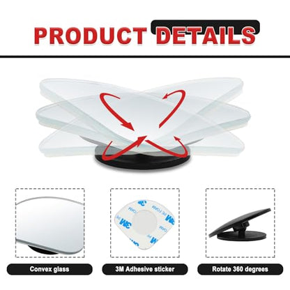 2-Pack Universal HD Blind Spot Mirrors, 360° Adjustable Frameless Convex Rear View Mirror for Cars, Trucks, SUVs, and Vans - Fan Shaped Side Mirrors Car Accessories (fan shape) - style: fan shape