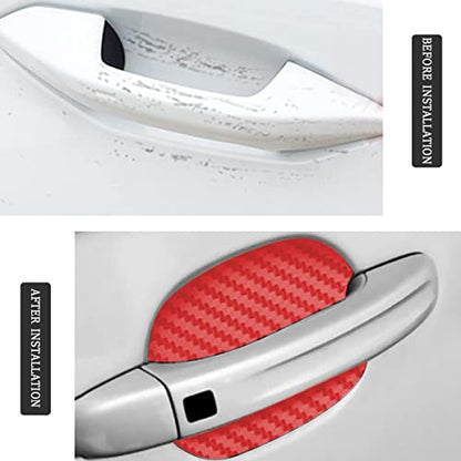 XINLIYA 4PCS Universal Carbon Fiber Door Handle Protector Sticker, Anti-Scratches Auto Protective Film, Side Paint Cover Guard Fit for Most Car Handles (Red) - color: Red