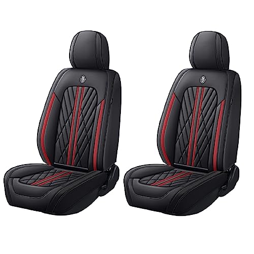 Universal Fit Waterproof Breathable Nappa Leather Automotive Vehicle Car Seat Covers Set Cushion Protector for Sedan SUV - color: Black Red line, size: Front 2 Seats