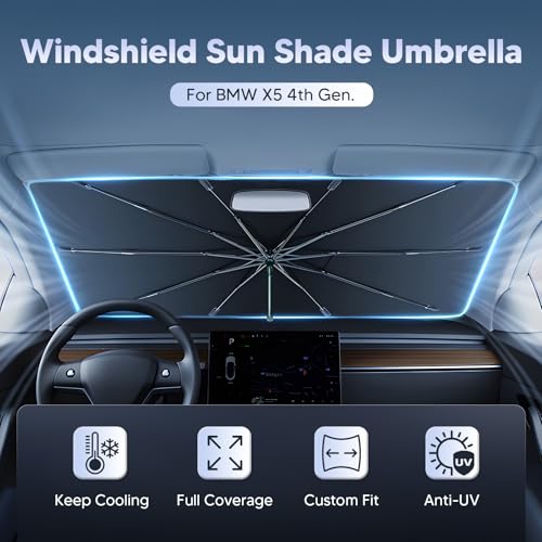 Autorder Windshield Sun Shade Umbrella for 2019-2025 BMW X5 Accessories,Upgraded Ice Crystal Material,Easy Setup Umbrella Sunshade for Car Windshield,100% Sun Blocking - size: BMW X5 2019-Present