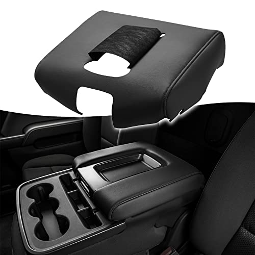 KBH Auto Center Console Armrest Cover Replacement for Chevy Chevrolet Silverado & GMC Sierra 1500 2500 3500 2014-2018, Vinyl Leather Arm Rest Upholstery, Anti-Scratch, Split Bench Jump Seat (Black) - color: Black, size: Jump Seat Console, Silverado Sierra