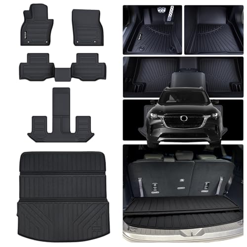 Floor Mats & Cargo Liners for 2024 2025 Mazda CX-90 PHEV 6&7 Seats-2 Row Bucket seat（Not Suitable for 8 Seats） TPE All Weather Protection 3 Rows Car Floor Liners & Trunk mat for CX90 - size: 2024 2025 CX90-6&7 Seats Full Mats