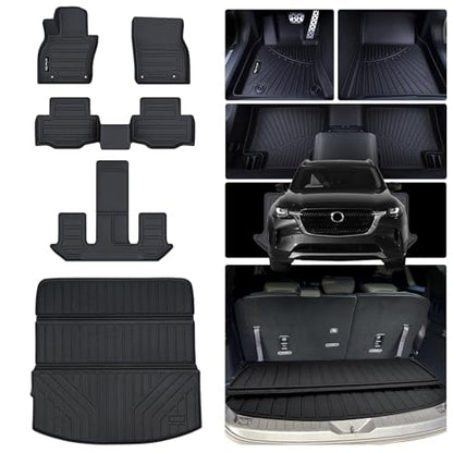 Floor Mats & Cargo Liners for 2024 2025 Mazda CX-90 PHEV 6&7 Seats-2 Row Bucket seat（Not Suitable for 8 Seats） TPE All Weather Protection 3 Rows Car Floor Liners & Trunk mat for CX90 - size: 2024 2025 CX90-6&7 Seats Full Mats