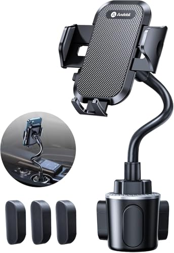 andobil Military-Grade Cup Phone Holder for Car/Truck, [2026 Enhanced] 13" 360° Adjustable Gooseneck w/Anti-Shake Car Mount, Universal Car Phone Holder for iPhone/Samsung/Pixel All 4.0-7.0" Devices - color: Black