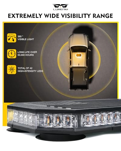 LUMENIX Rooftop Strobe Beacon Lights Bar w/Controller, American Flag Pattern White Amber LED Emergency Warning Traffic Flashing Light for Construction Vehicles Work Trucks Snowplow (Patented Design) - color: White Amber