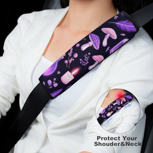 Fashion 2PCS Car Belt Covers, Gothic Magic Witch Witchy Trippy Purple Mushrooms Protect Your Shoulders Car Safety Seat Belt Strap - color: Color359