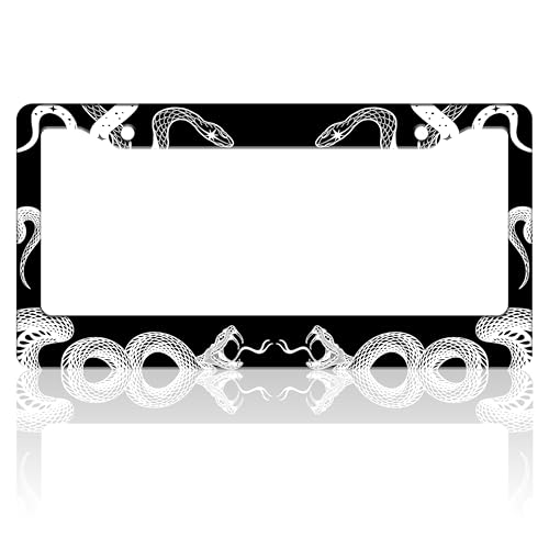 Black and White Snake Crawling License Plate Frame Gothic License Plate Holder for Front or Rear Car Tags Stainless Steel Funny Car Decoration with Screws 6.3 X 12.2 in - color: Black And White Snake Crawling