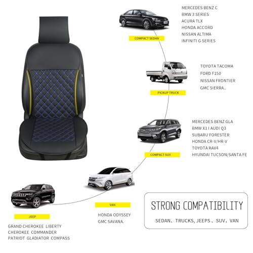 2pcs Car Seat Covers,Leather Water Proof Material No Slip Soft Car Seat Protector Side not Wrapped,for Car with Airbags,Seat Covers Universal for Most Automotive,Suvs,Vans,Trucks (Black-Blue) - color: Black-Blue