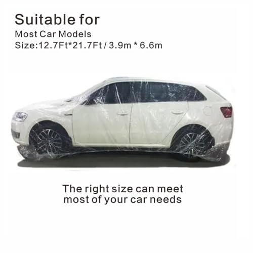 Clear Plastic Car Cover, 4 Pack Universal 12.5 x 21.7ft Disposable Full Car Cover with Elastic Band for Sedan Outdoor Snow Rain Dust Weather