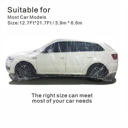 Clear Plastic Car Cover, 4 Pack Universal 12.5 x 21.7ft Disposable Full Car Cover with Elastic Band for Sedan Outdoor Snow Rain Dust Weather