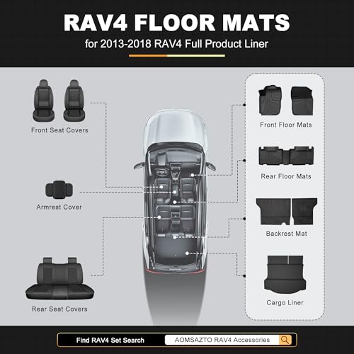 AOMSAZTO Floor Mats for Toyota RAV4 2013-2018 (Not for Hybrid) Full Set All Weather TPE Custom Fit Floor Mats for Toyota RAV4 1st & 2nd Row Car Mats Trunk Frunk Mat - style: 2013-2018 | For Toyota Rav4 | Full Set